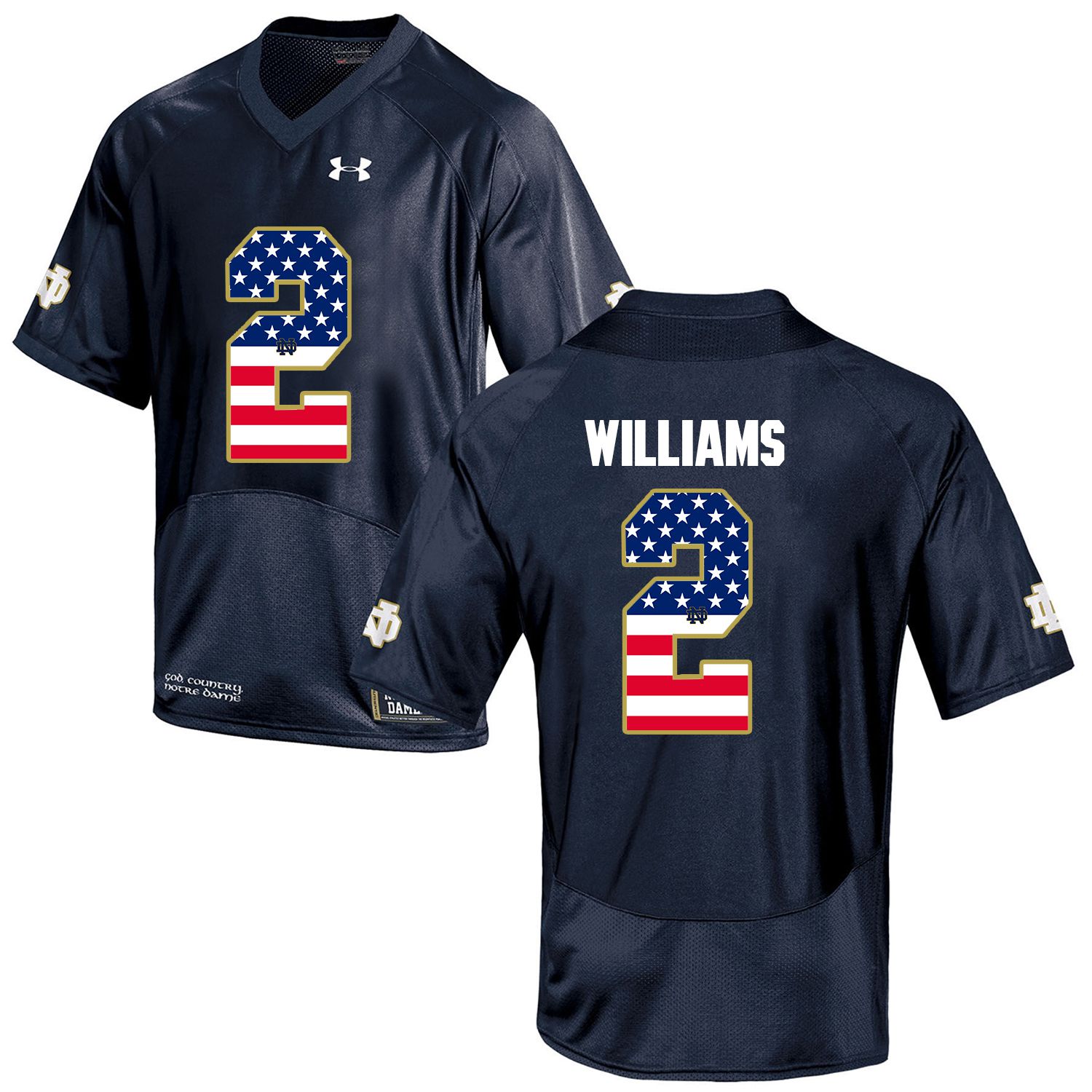 Men Norte Dame Fighting Irish #2 Navy Blue Flag Customized NCAA Jerseys